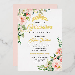 Invitation En Aluminium Blush papillon floral rose or Quinceanera