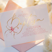 Invitation En Aluminium Blush Pink Bow Elegant Minimalist Girl Baptism