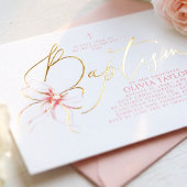 Invitation En Aluminium Blush Pink Bow Elegant Minimalist Girl Baptism