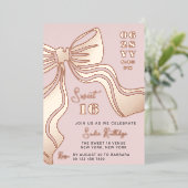 Invitation En Aluminium Blush Pink Rose Gold Bow Sweet 16 (Debout devant)