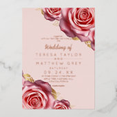 Invitation En Aluminium Blush Pink Roses Gold Foil Modern Wedding  (Recto)