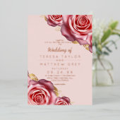Invitation En Aluminium Blush Pink Roses Gold Foil Modern Wedding  (Debout devant)