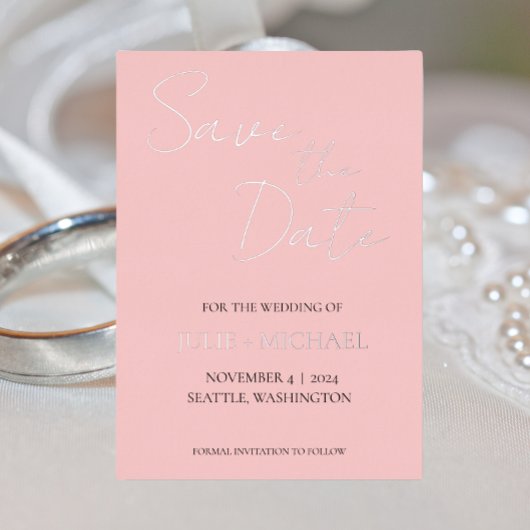 Invitation En Aluminium Blush Pink style simple mariage Enregistrer la dat