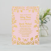 Invitation En Aluminium Blush Pink Vrai Or Foil Mariage Floral (Debout devant)