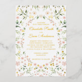 Invitation En Aluminium Blush rose Floral Botanique Élégant Mariage Or F (Recto)
