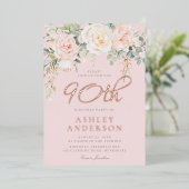 Invitation En Aluminium Blush & Rose Gold 90th Birthday Celebration (Debout devant)