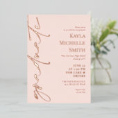Invitation En Aluminium Blush Rose Gold Calligraphy Brass Graduation Party (Debout devant)