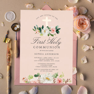 Invitation En Aluminium Blush Rose Gold Communion Solennelle Fille