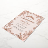 Invitation En Aluminium Blush Rose Gold Couronne Florale Quinceanera (Rotation)