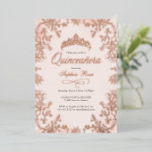 Invitation En Aluminium Blush Rose Gold Couronne Florale Quinceanera (Debout devant)