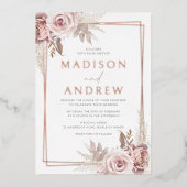 Invitation En Aluminium Blush & Rose Gold Foil Mariage élégant (Recto)