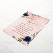 Invitation En Aluminium Blush Rose Gold métallisé Mariage Fleur Navy (Rotation)