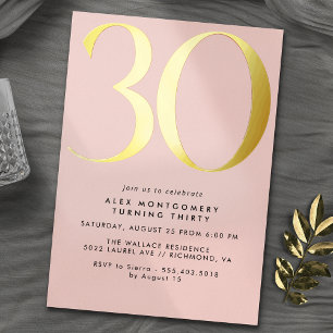 Invitation En Aluminium Blush Rose & Or Moderne Anniversaire 30 Ans Fémi