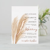 Invitation En Aluminium Blush Rustique Terre Neutre Mariage de Pampas Boho (Debout devant)