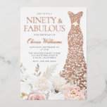 Invitation En Aluminium Blush & White 90th Birthday Party Real Rose Gold<br><div class="desc">Blush & White Floral 90th Birthday Party Real Rose Gold Foil Invitation Rose Gold Foil Robe et Blush & White Floral Voir d'autres invitations dans notre Niche and Nest Store</div>