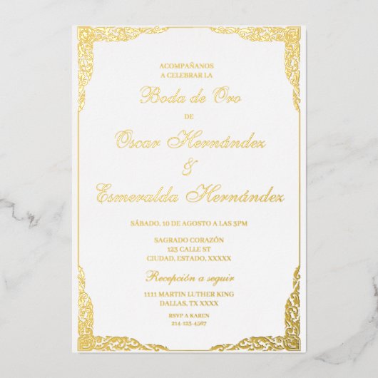 Invitation En Aluminium Boda de oro élégante éditable (Recto)