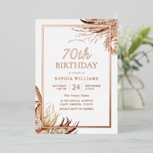 Invitation En Aluminium Bohème Boho 70e Anniversaire Rose Gold