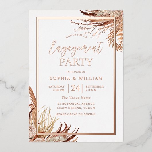Invitation En Aluminium Bohemian Boho Engagement Party Rose Gold (Recto)