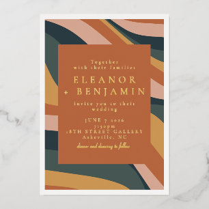 Invitation En Aluminium Boho Abstrait Lignes Ondulées Terracotta Mariage O