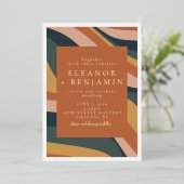 Invitation En Aluminium Boho Abstrait Wavy Lines Terracotta Mariage Gold (Debout devant)
