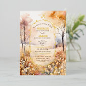 Invitation En Aluminium Boho Aquarelle Automne Nature Monogramme Mariage (Debout devant)