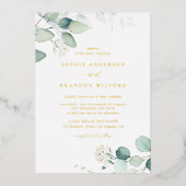 Invitation En Aluminium Boho Aquarelle Eucalyptus Feuille Mariage vert (Recto)