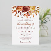Invitation En Aluminium Boho Automne Floral Fleurs Rustiques Mariage de fe (Debout devant)