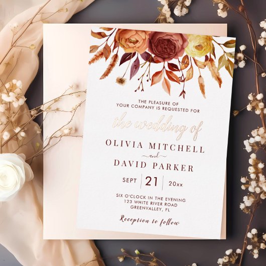 Invitation En Aluminium Boho Automne Floral Fleurs Rustiques Mariage de fe