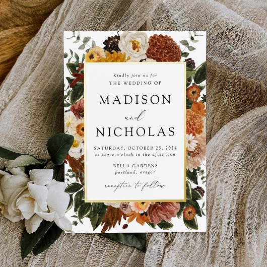 Invitation En Aluminium Boho Automne Floral Frame Mariage