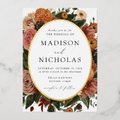 Invitation En Aluminium Boho Automne Floral Oval Frame Mariage (Recto)