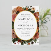 Invitation En Aluminium Boho Automne Floral Oval Frame Mariage (Debout devant)