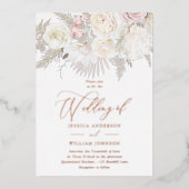 Invitation En Aluminium Boho Beige Ivory Blush Floral Mariage Rose Or (Recto)