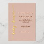 Invitation En Aluminium Boho Beige & Terracotta Gold Real Foil Baby shower (Recto)