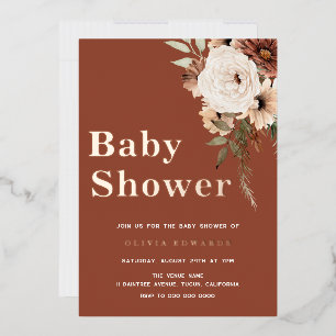 Invitation En Aluminium Boho Blanc Floral Terracotta Baby Shower Rose Gold