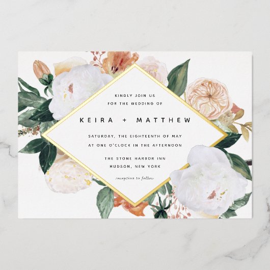 Invitation En Aluminium Boho Blooms | Mariage floral géométrique moderne (Recto)