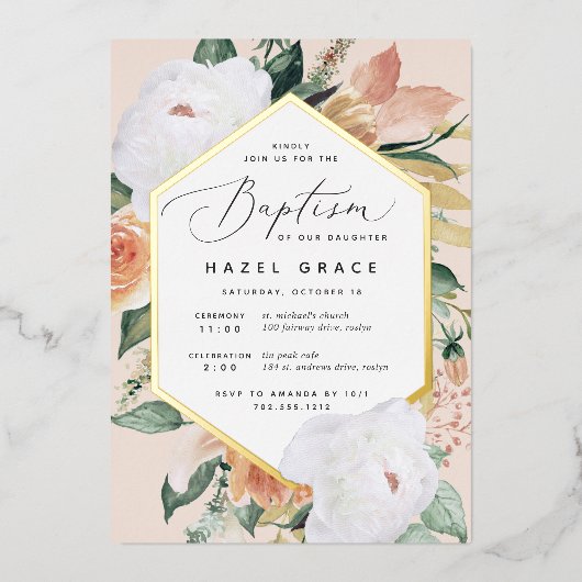 Invitation En Aluminium Boho Blooms Moderne Floral Baptême (Recto)
