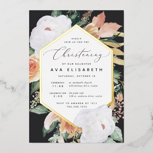 Invitation En Aluminium Boho Blooms Moderne Floral Christening (Recto)