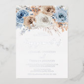 Invitation En Aluminium Boho Blue Floral Engagement Party Argent (Recto)