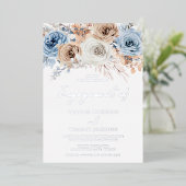 Invitation En Aluminium Boho Blue Floral Engagement Party Argent (Debout devant)