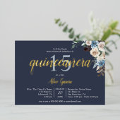 Invitation En Aluminium Boho Blue Flowers séché Feuille Quinceanera (Debout devant)