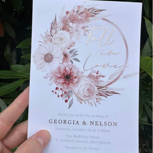 Invitation En Aluminium Boho Blush Floral Wreath Fall In Love Mariage