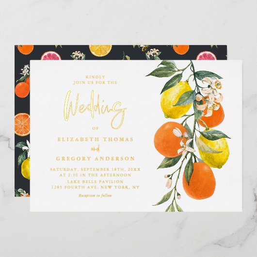 Invitation En Aluminium Boho Botanique Citrons et Oranges Garland Mariage (Recto/Verso)