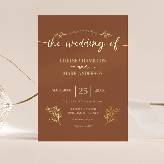 Invitation En Aluminium Boho Brown Mariage de script tendance