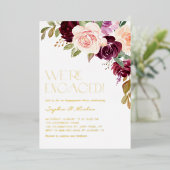Invitation En Aluminium Boho Burgundy Peach Flowers Fall Engagement Party (Debout devant)