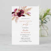 Invitation En Aluminium Boho Burgundy & Pink Floral Graduation Party (Debout devant)