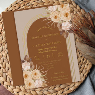 Invitation En Aluminium Boho Caramel Roses Mariage de graminées séchées