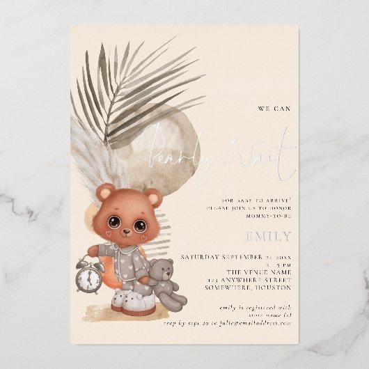Invitation En Aluminium Boho Chic On Peut Bearly Wait Baby shower (Recto)