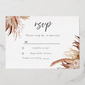 Invitation En Aluminium Boho Chic Vrai Rose Gold Feuille de Réponse de Mar (Verso)