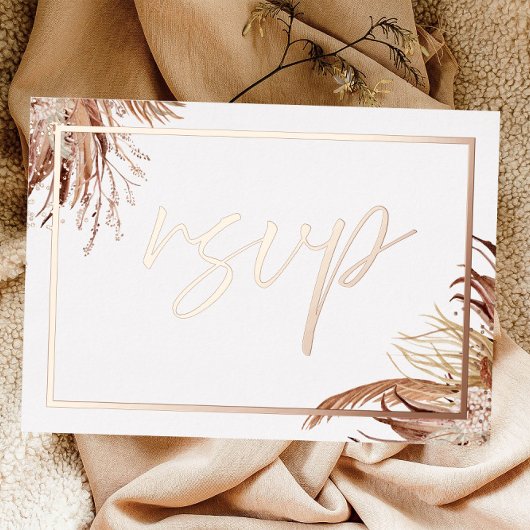 Invitation En Aluminium Boho Chic Vrai Rose Gold Feuille de Réponse de Mar