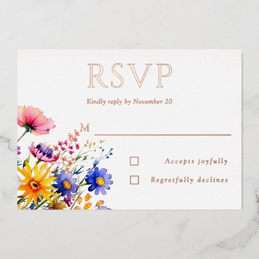 Invitation En Aluminium Boho Country Fleur sauvage Wedding RSVP (Recto)